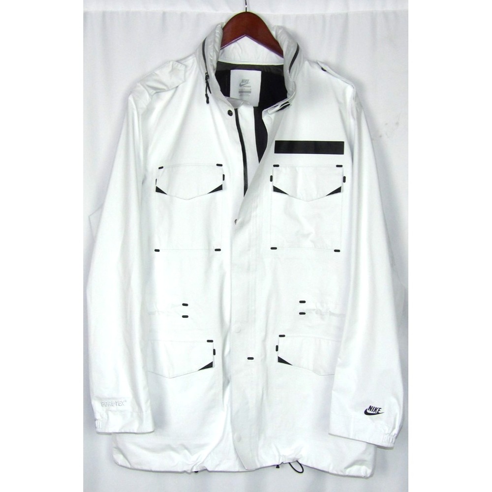 Nike Gore-Tex White Zip-Up Hooded M-65 NSW Military Style Jacket Men's Large